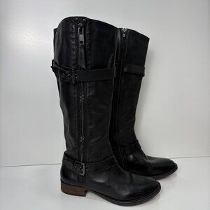 Steve Madden Womens Sonnya Black Leather Boots Buckle Straps Size‎ 9.5 Biker